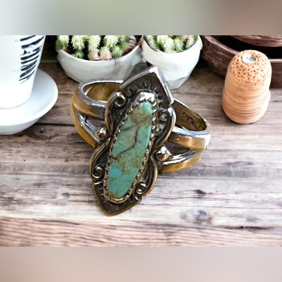 Vintage 1970s Bell Trading Post sterling silver 925 turquoise ring Southwestern - Picture 2 of 4